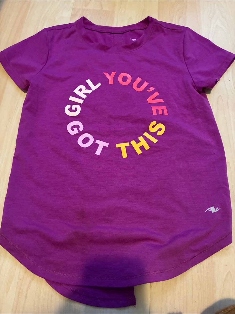 Athletic Works Purple Tee with Pink & Yellow Graphic